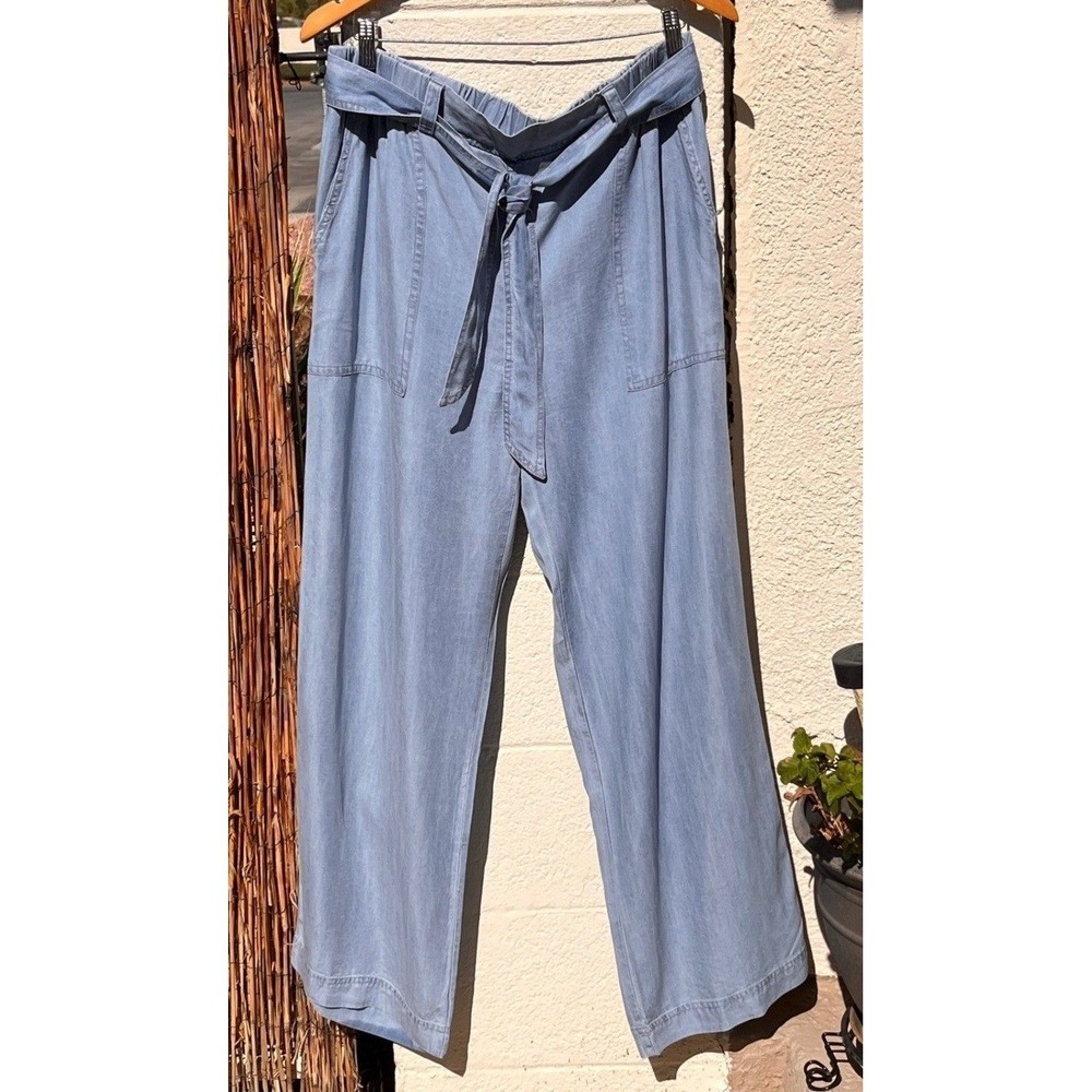 John Paul Richard Womens L Tencel Paperbag Waist Wide Leg Pants Light Blue